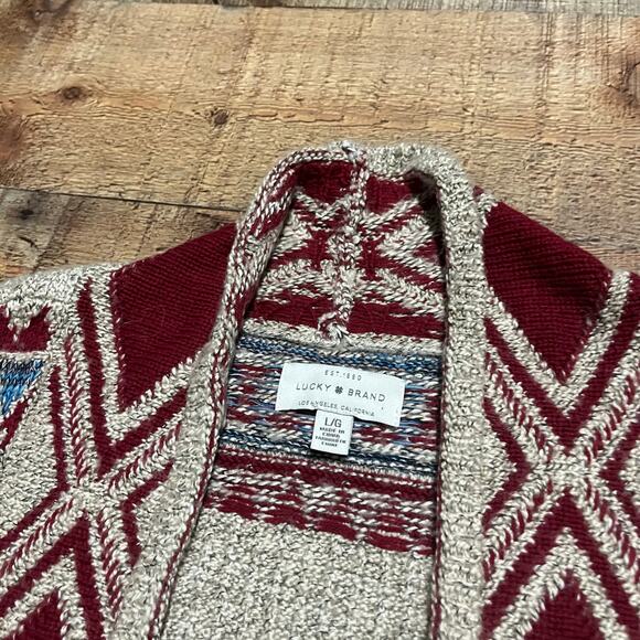 Lucky Brand | Women's Boho Festival Aztec Long Line Open Front Cardigan Sz L - Picture 5 of 5